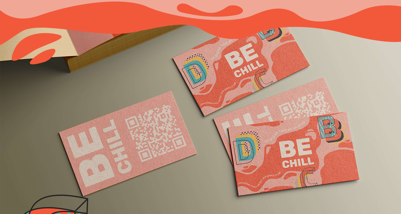 Diseño de tarjetas publicitarias con la identidad visual de BE CHILL